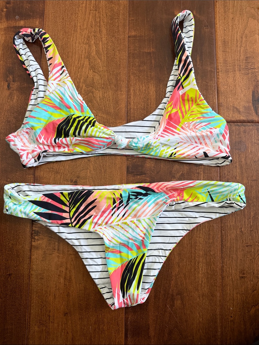 Women’s Multicolor Tropical Stripe Bikini - Beach Swim Set